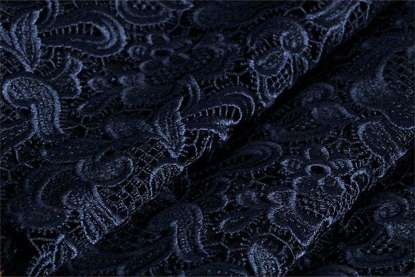 Black, Blue Macrame 005 Embroidered Fabric