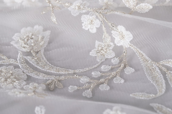 Embroidered tulle with flowers and beads | new tes bridal fabrics