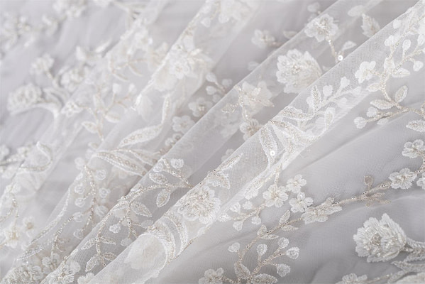 Embroidered tulle with flowers and beads | new tes bridal fabrics