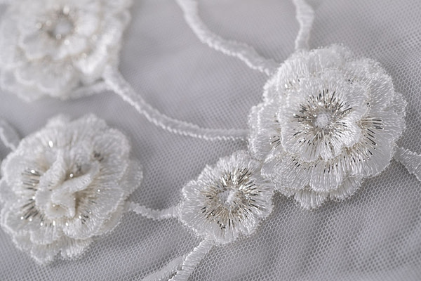 White embroidered tulle with ramage pattern | new tess bridal fabrics