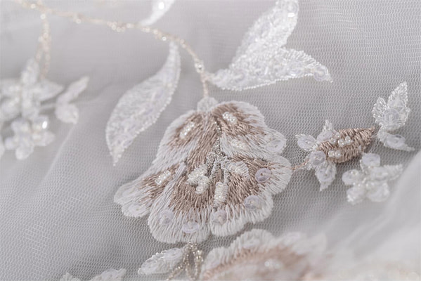 White and powder pink tulle embroidered | new tess bridal fabrics
