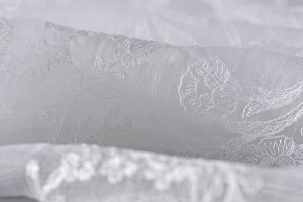 Magnificent white embroidered organza | new tess bridal fabrics