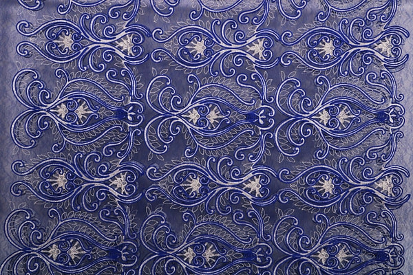 Tissu Brodé Ricamato 000500 Bleu en Polyester