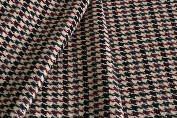 Beige, Red Tartan Wool-blend Coating Fabric - Pied Poule 000801