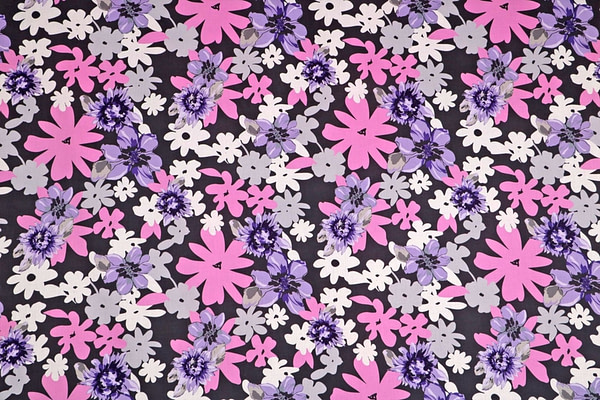 Gray, Multicolor, Pink, Purple Cotton Sateen Floral Fabric