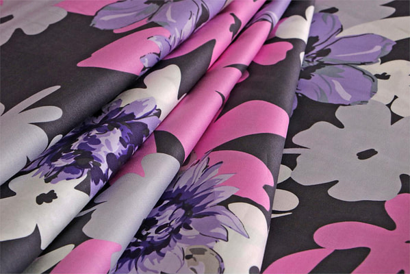 Gray, Multicolor, Pink, Purple Cotton Sateen Floral Fabric