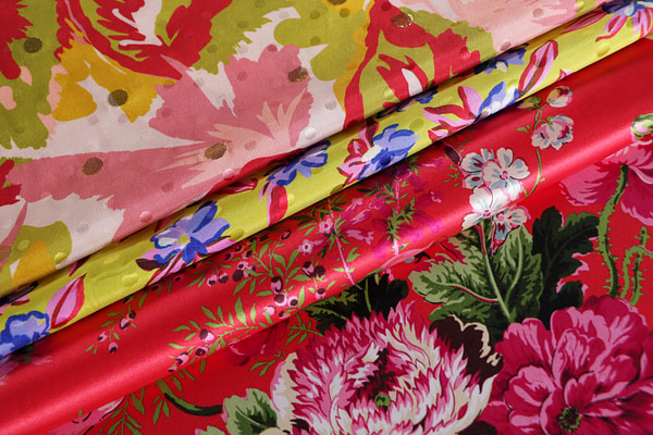 Yellow and red silk floral fabrics for dressmaking and fashion - new tess