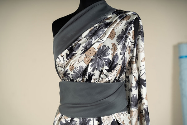Grey and brown floral silk satin fabric | new tess