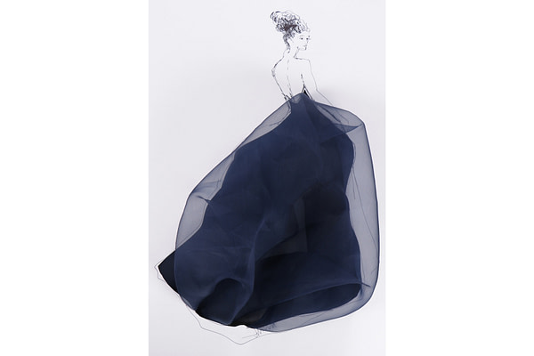 Tessuto Organza Primula Marine per Abbigliamento
