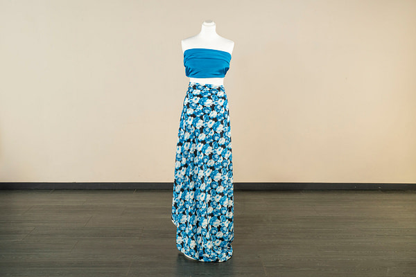Blue floral silk crepe de chine fabric | new tess