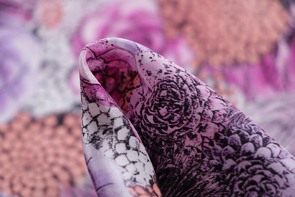Floral pink silk crepe de chine fabric | new tess