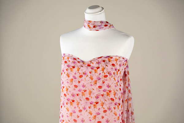 Silk georgette fabric printed in a multicoloured floral pattern | new tess