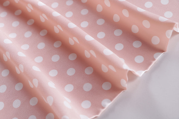Pink polka dot silk satin fabric | new tess