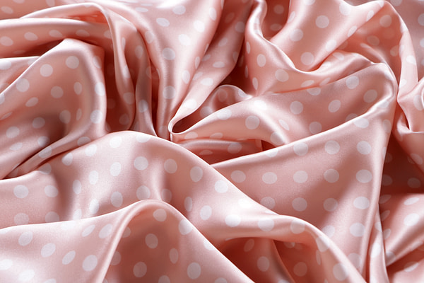 Pink polka dot silk satin fabric | new tess