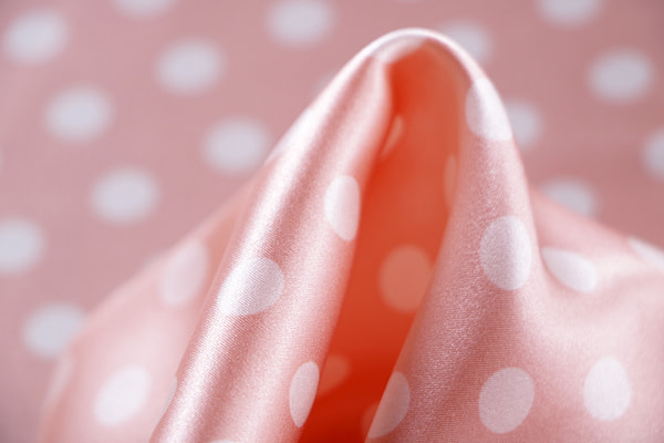 Pink polka dot silk satin fabric | new tess
