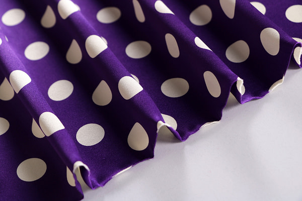 Purple polka dot silk satin fabric | new tess