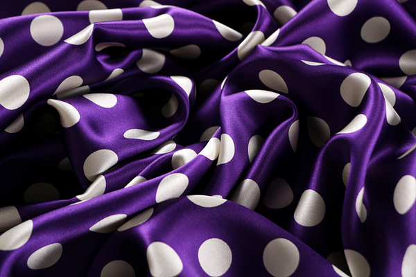 Purple polka dot silk satin fabric | new tess