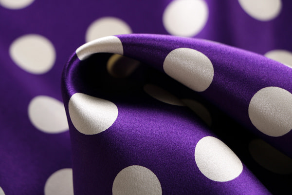 Purple polka dot silk satin fabric | new tess