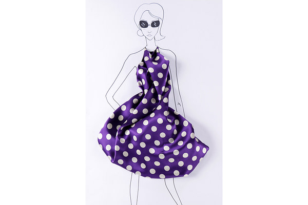 Purple polka dot silk satin fabric | new tess