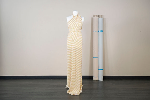 Yellow geometric pattern crepe de chine fabric | new tess