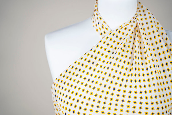 Yellow geometric pattern crepe de chine fabric | new tess