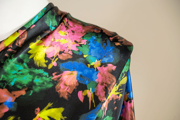 Pure silk satin fabric with a watercolour flower print | new tess