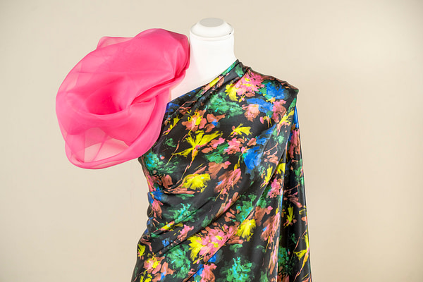Pure silk satin fabric with a watercolour flower print | new tess