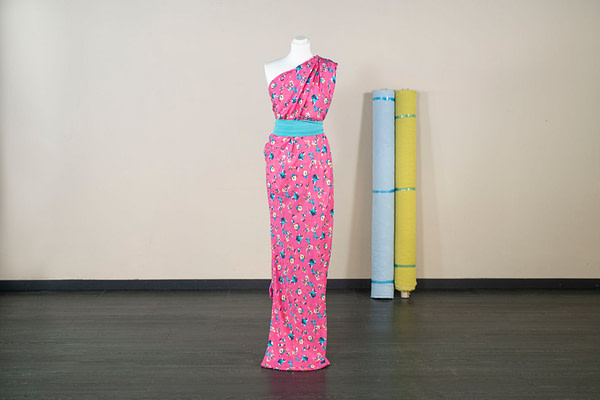 Fuchsia floral print silk lamé polka dot jacquard fabric | new tess