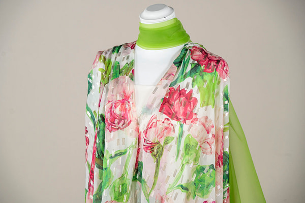 Floral print silk-blend lamé jacquard fabric | new tess