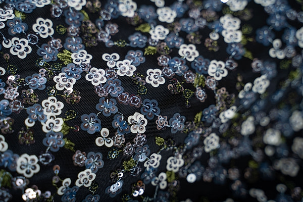 Floral embroidered and sequined tulle fabric | new tess