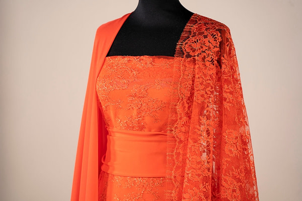 Coral chantilly lace fabric | new tess