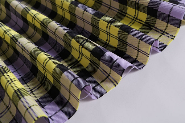 Lilac and yellow tartan fabric in pure wool | new tess