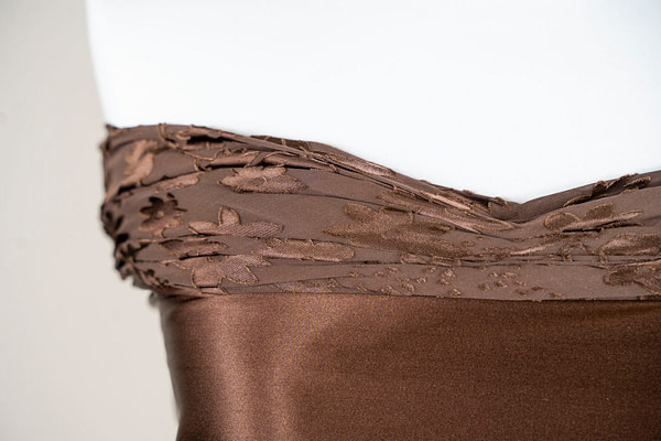Chocolate fil coupé satin fabric | new tess