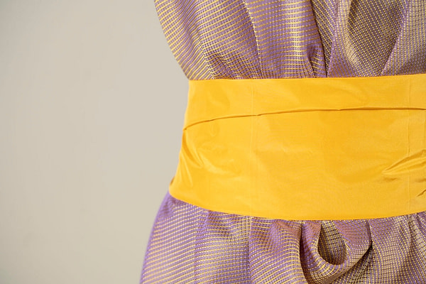 Yellow viscose velvet fabric and silk taffeta | new tess