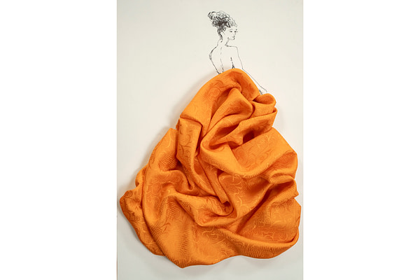 Orange silk jacquard fabric | new tess