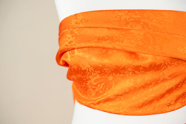 Orange floral jacquard fabric | new tess