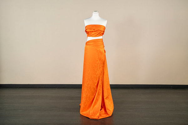Orange floral jacquard fabric | new tess