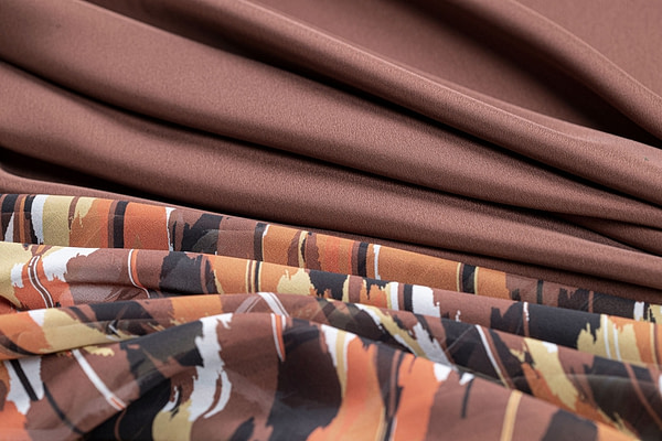 abstract brown silk georgette fabric for dressmaking | new tess