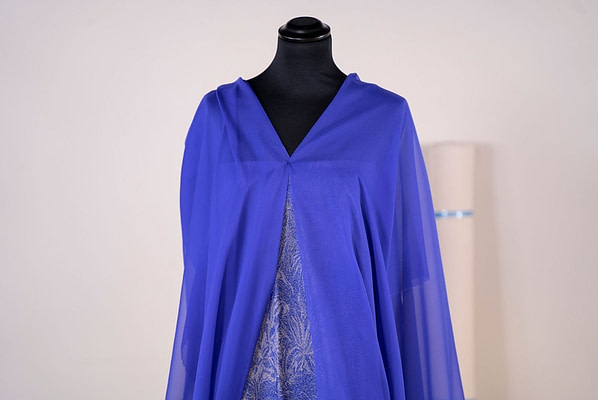 China blue silk chiffon fabric for high fashion and dressmaking | new tess