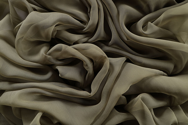 Olive green chiffon fabric in pure silk | new tess