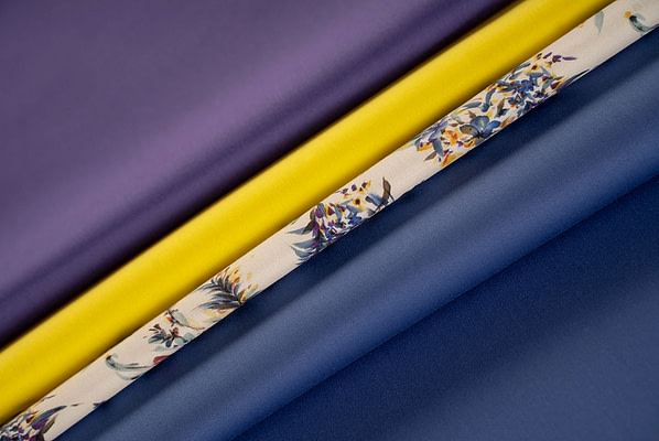 Cotton blue, yellow and purple fine apparel fabrics | new tess