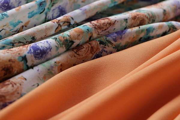 Floral fabric and Apricot orange silk crêpe de chine fabric | new tess