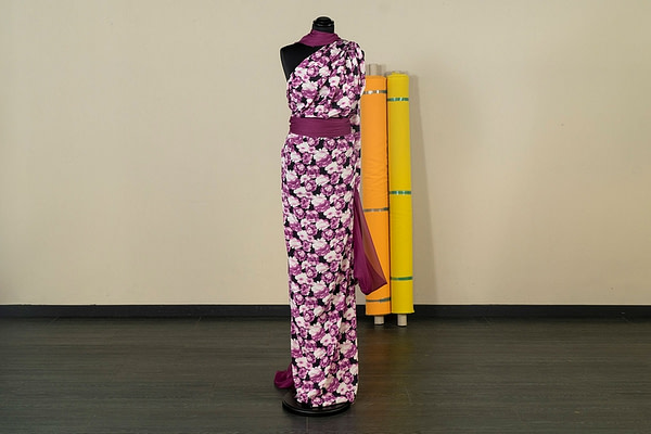 Purple silk floral fabric for dressmaking | new tess