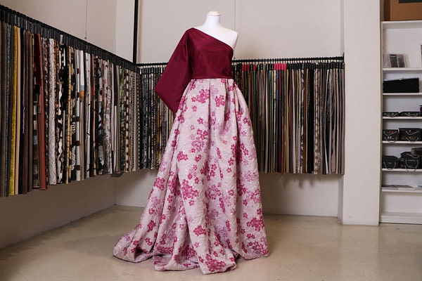 Fuchsia floral jacquard fabric | new tess