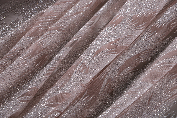 Tessuto Tulle Decoro A Foglie Glitter TC001020 per Abbigliamento