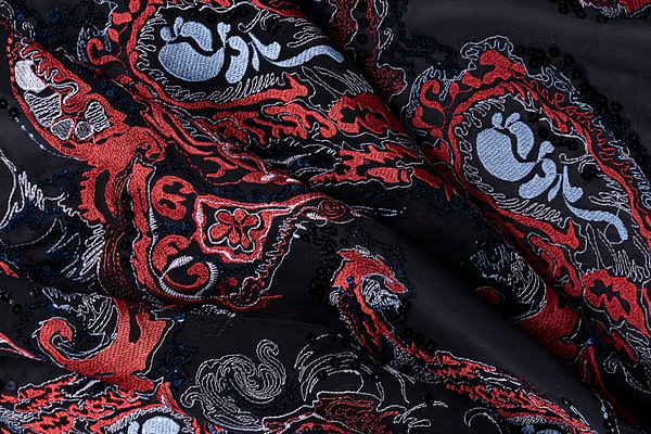 Tissu Couture Paisley Dentelle et Broderie UN001206