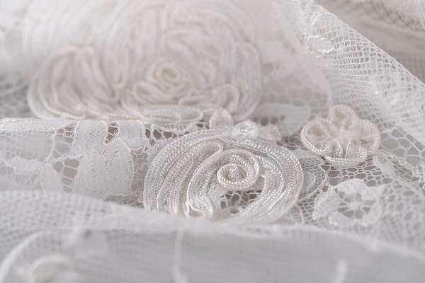 Floral Embroidered White Lace Bridal Fabric by the Yard