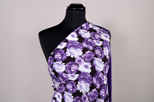 Purple silk floral fabric for dressmaking | new tess