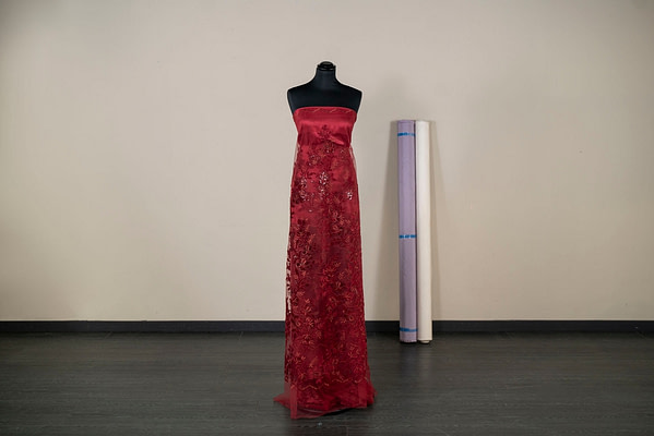 Ruby red embroidered tulle | new tess