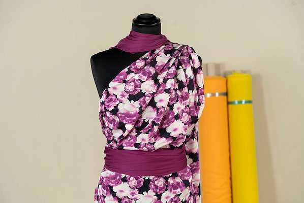 Purple silk floral fabric for dressmaking | new tess